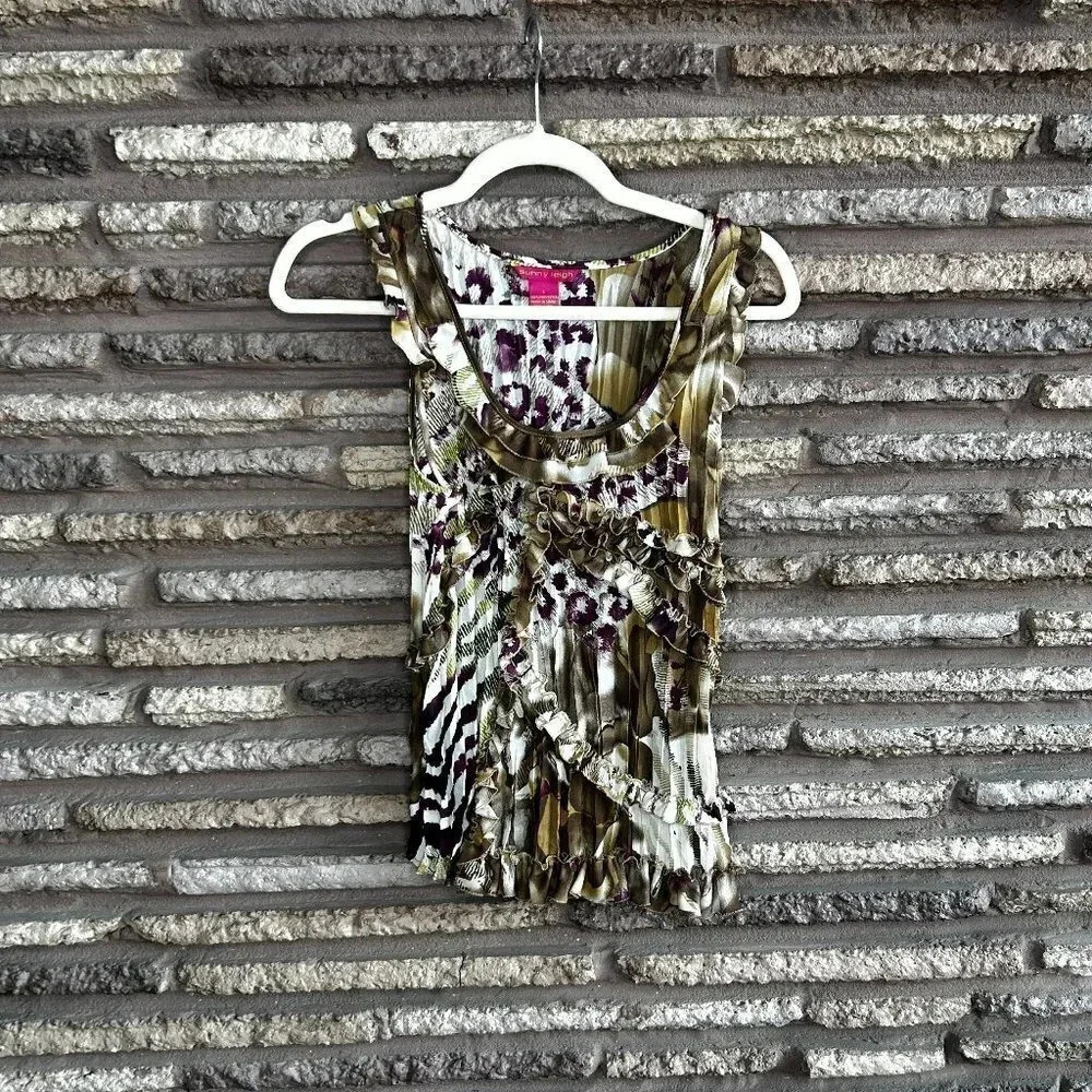 Sunny Leigh Brown Cheetah Spots Sleeveless Ruffle Tank
